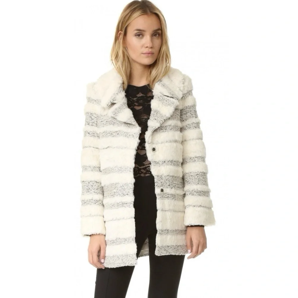 Cinq a Sept 5a7 Shaggy Boucle Tweed Faux Fur Boyfriend Jacket Coat Size Large